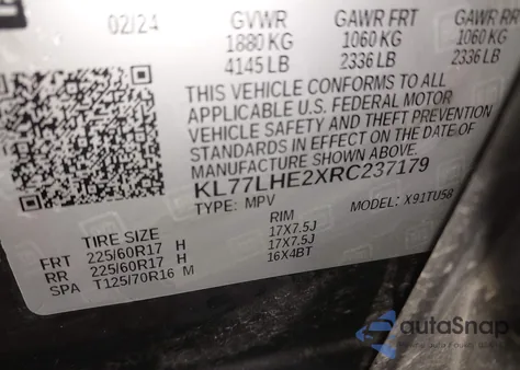 2024 Chevrolet Trax Fwd Lt z USA, uszkodzony, nr VIN KL77LHE2XRC237179